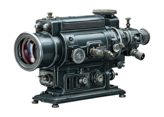 Film Projector with Lens Housing Isolated on Transparent Background