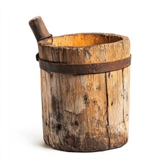 Aged wooden mortar with pestle