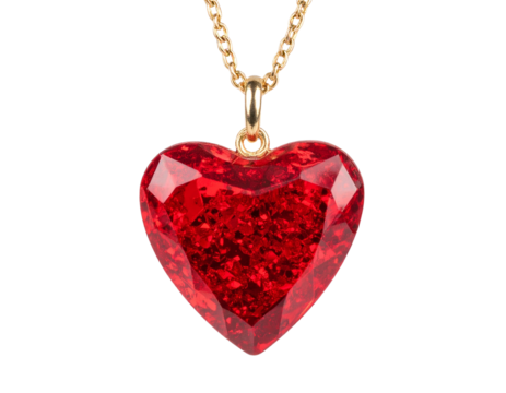 Firefly_A rich crimson heart pendant, isolated on transparent background