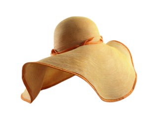 Elegant straw sun hat wide brim beach summer fashion accessory, Isolated On White Background, Png Transparent