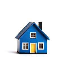 Small, vibrant blue house model, isolated on white