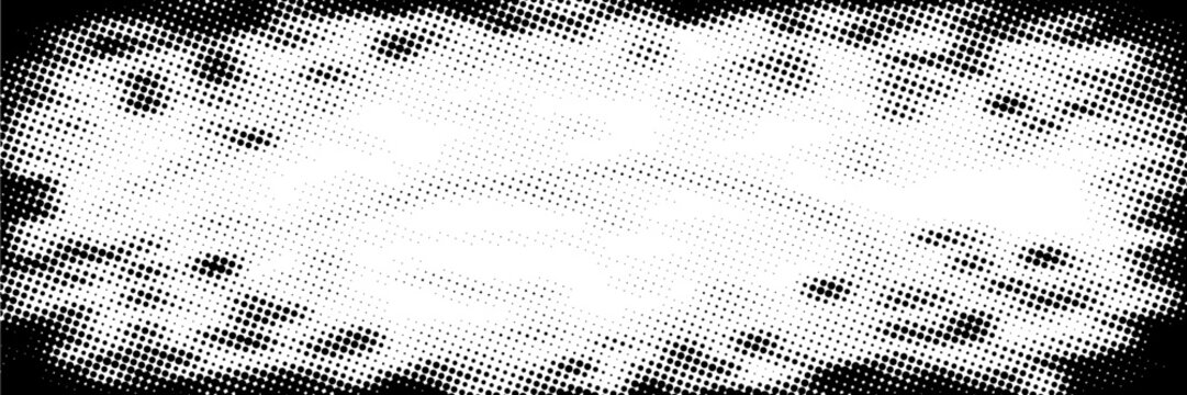 Halftone faded gradient texture. Grunge halftone grit background. White and black sand noise wallpaper. Retro pixilated vector backdrop