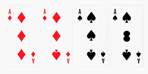 Four Aces playing cards with variations on white background