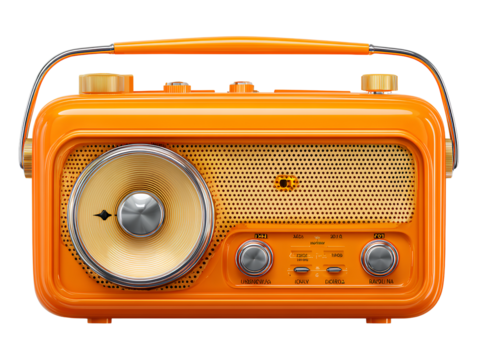Top-down view 3D orange radio icon isolated on transparent background PNG