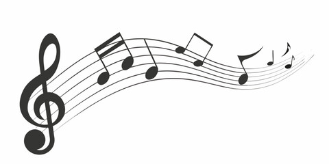 Musical Notes Flowing on a Wavy Staff with Treble Clef
