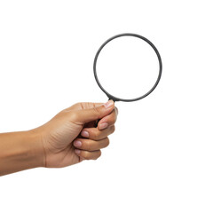 Hand holding a magnifying glass isolated PNG with Transparent Background
