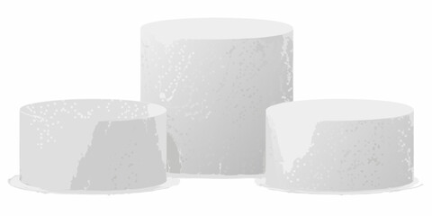 Three White Cylindrical Pedestals on White Background