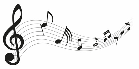 Treble Clef and Musical Notes on a Wavy Staff musical staff