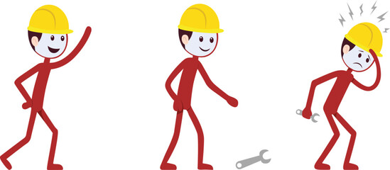 Set of worker with different poses
