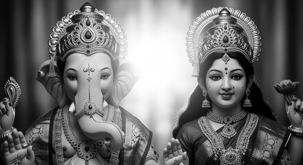 Fototapeta premium Lord ganesha and goddess lakshmi, revered deities in hinduism, symbolizing wisdom and prosperity