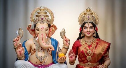 Lord ganesha and goddess lakshmi, revered deities in hinduism, symbolizing wisdom, prosperity, and success