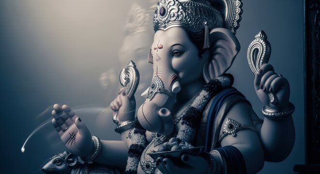 Lord ganesha, the elephantheaded hindu deity, revered as the remover of obstacles and god of wisdom