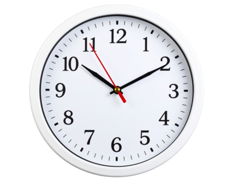 Firefly_A simple white analog clock with black hands and red second hand isolated on transpar