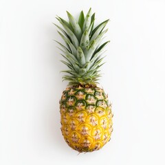 Fresh pineapple, top view, vibrant yellow and green
