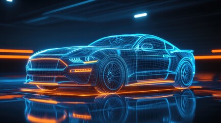 Neon wireframe sports car