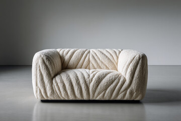 stylish ultrabright sofa with textured upholstery stands out against clean monochromatic background