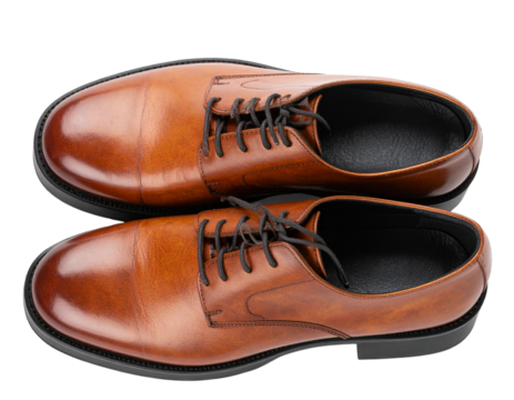 Top-Down View of Brown Leather Platform Oxford Shoes, Elegant Footwear Style, isolated on transparent background PNG