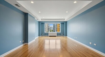 Spacious Blue-Walled Apartment with City View