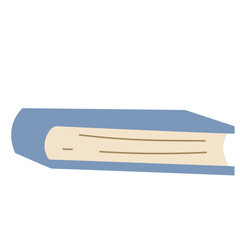Flat design illustration of a horizontal blue book, representing learning, reading, studying, and academic materials in a simple style.