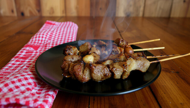 Beef Skewers Cooked Over Charcoal