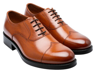 Side Angle of Brown Leather Platform Oxford Shoes with Detailed Stitching, isolated on transparent background PNG