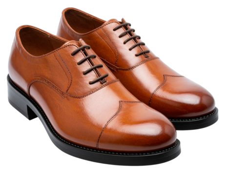 Side Angle of Brown Leather Platform Oxford Shoes with Detailed Stitching, isolated on transparent background PNG