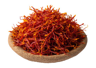 Fototapeta premium Top View of Isolated Saffron Threads Spread on Transparent Background