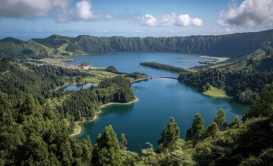 Obraz premium Crater Lake Surrounded by Trees