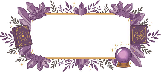 Mystical crystal tarot card border frame