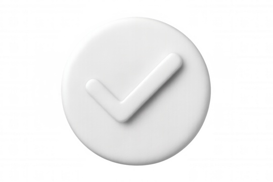 White checkmark symbol floating against transparent backdrop, signaling successful verification and positive confirmation