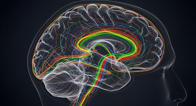 Futuristic Digital Brain with Colorful Neural Connections Representing Brain Activity and Cognitive Function