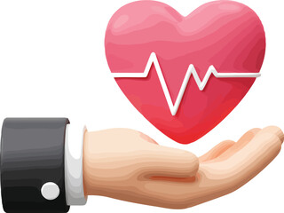 Hand holds heart with heartbeat line health care concept