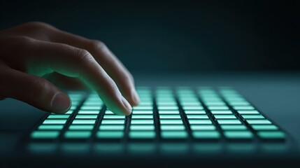 Hand Touching Illuminated Buttons on a Modern Control Panel