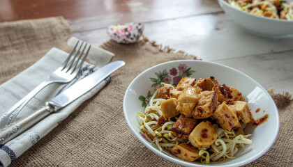 Lontong Balap in Bowl with Sweet Sauce