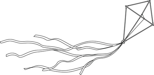 Whimsical kite flying hand drawn line art