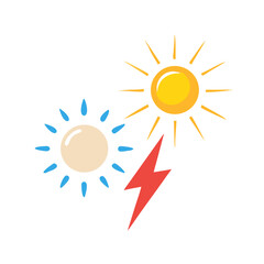 Sun and Power Icon: Solar Energy Contrast with Lightning Bolt Flat Design Vector