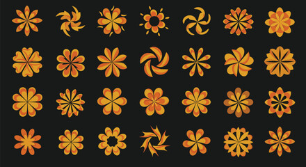 Golden floral motifs abstract decorative elements