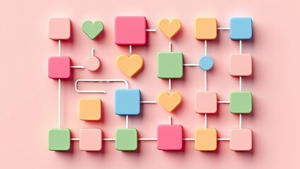 Abstract pastel flowchart network connectivity concept representing data structures and relationships visualized on pink background