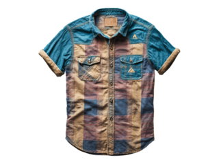 Mens plaid short sleeve button down shirt casual fashion apparel, Isolated On White Background, Png Transparent