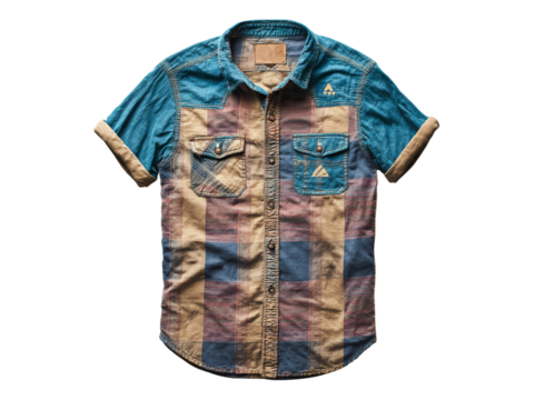 Mens plaid short sleeve button down shirt casual fashion apparel, Isolated On White Background, Png Transparent - Powered by Adobe