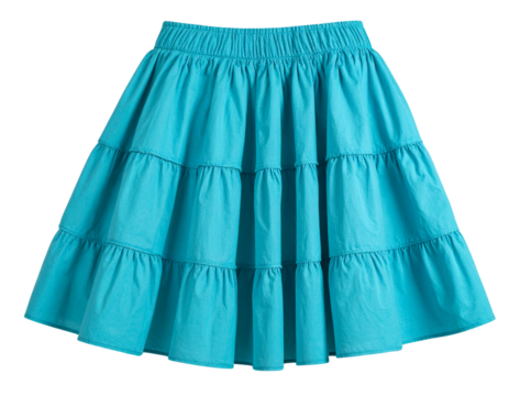 Elegant Teal Ruffled Skirt Front View, isolated on transparent background PNG