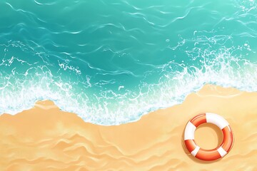 Obraz premium Escape to serenity Gentle waves meet golden sands guarded by hope Embrace the calm of summer vacations on sun kissed