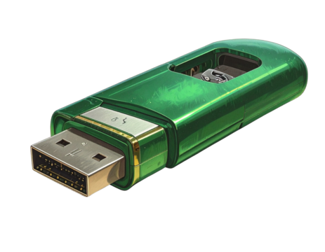 PNG Green USB Flash Drive Modern Portable Storage Device Isolated on Transparent Background