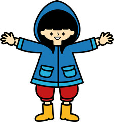 A girl in a blue raincoat