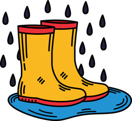 a cartoon rain boots on a puddle