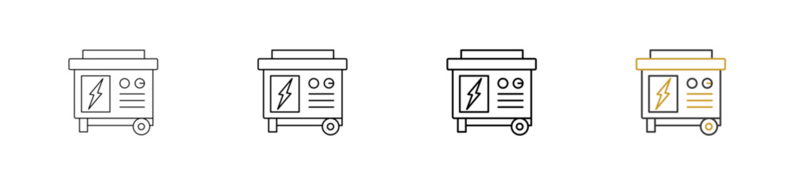 Generator icon set in outline style with various sizes