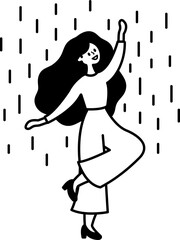black and white illustration of a woman dancing in the rain