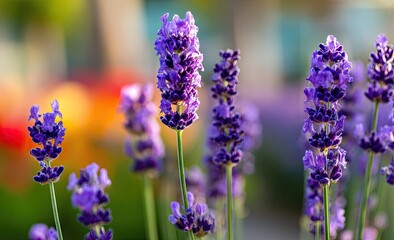 Obraz premium Purple Lavender Blooms in a Garden
