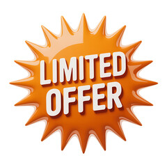Naklejka premium 3D Render: Glossy Orange Starburst Limited Offer Sale Promotion Announcement
