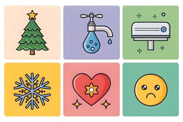 Fototapeta premium Six square icons with holiday and weather themes collection